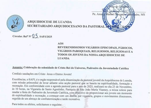 Celebração da solenidade de Cristo Rei do Universo, Padroeiro da Juventudade Católica