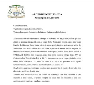 Mensagem de Advento de Dom Filomeno Vieira Dias, Arcebispo de Luanda