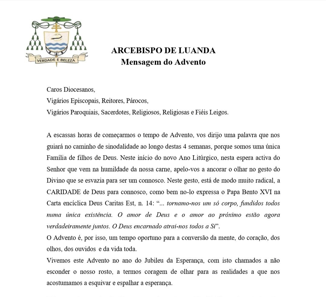 Mensagem de Advento de Dom Filomeno Vieira Dias, Arcebispo de Luanda