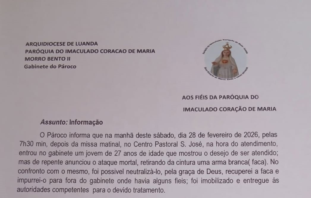Paróquia do Imaculado Coração de Maria Regista Incidente e Reforça Apelo à Serenidade dos Fiéis